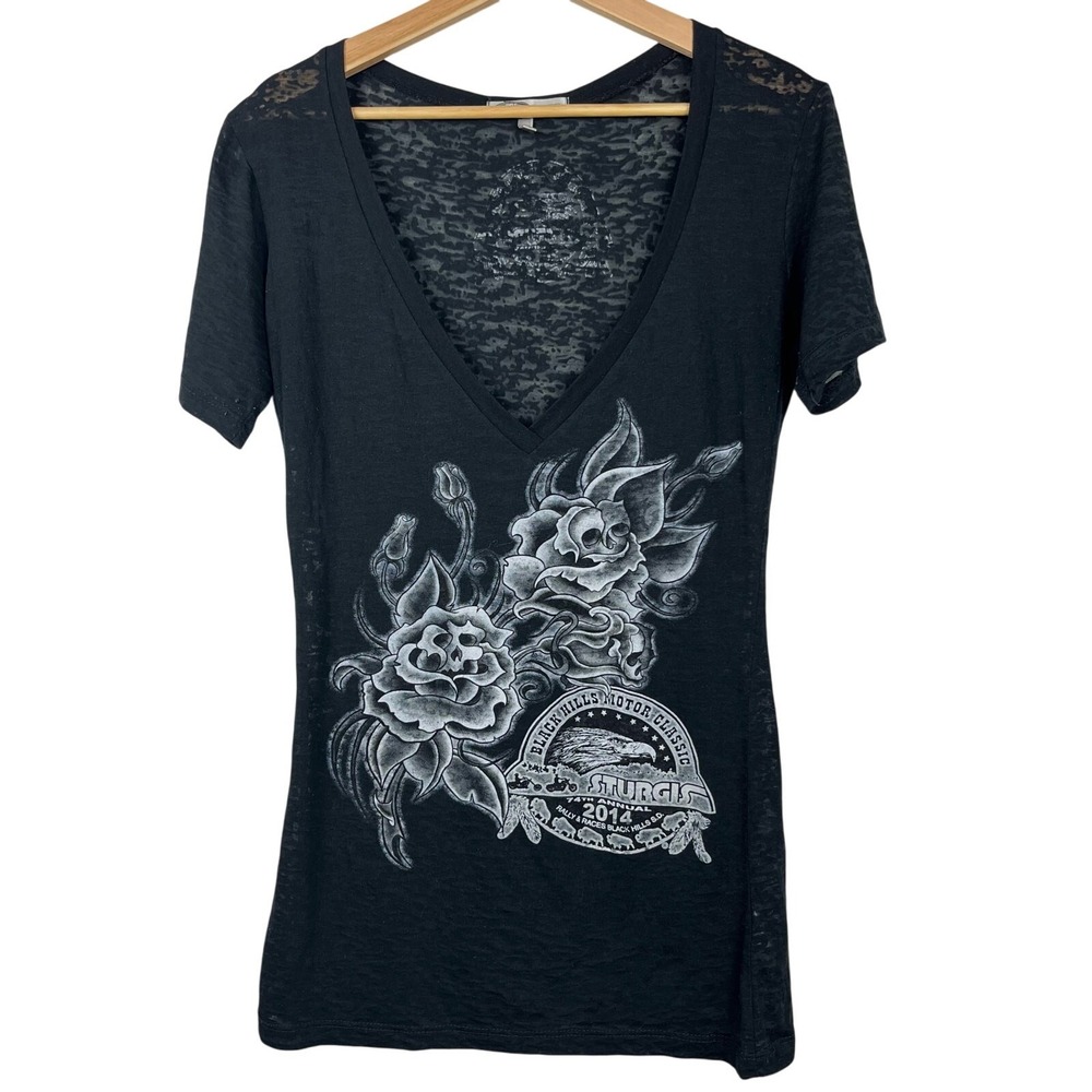 Sturgis 2014 Women's Burnout Fitted Tshirt Black Size 2X Motorcycle Rally Biker